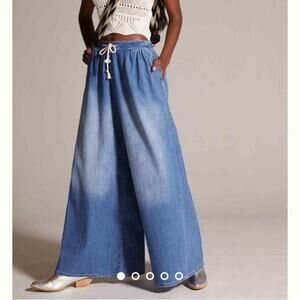 Pilcro Anthropologie Ultra Wide Leg Flare The Coastal Jeans Blue Cotton Small